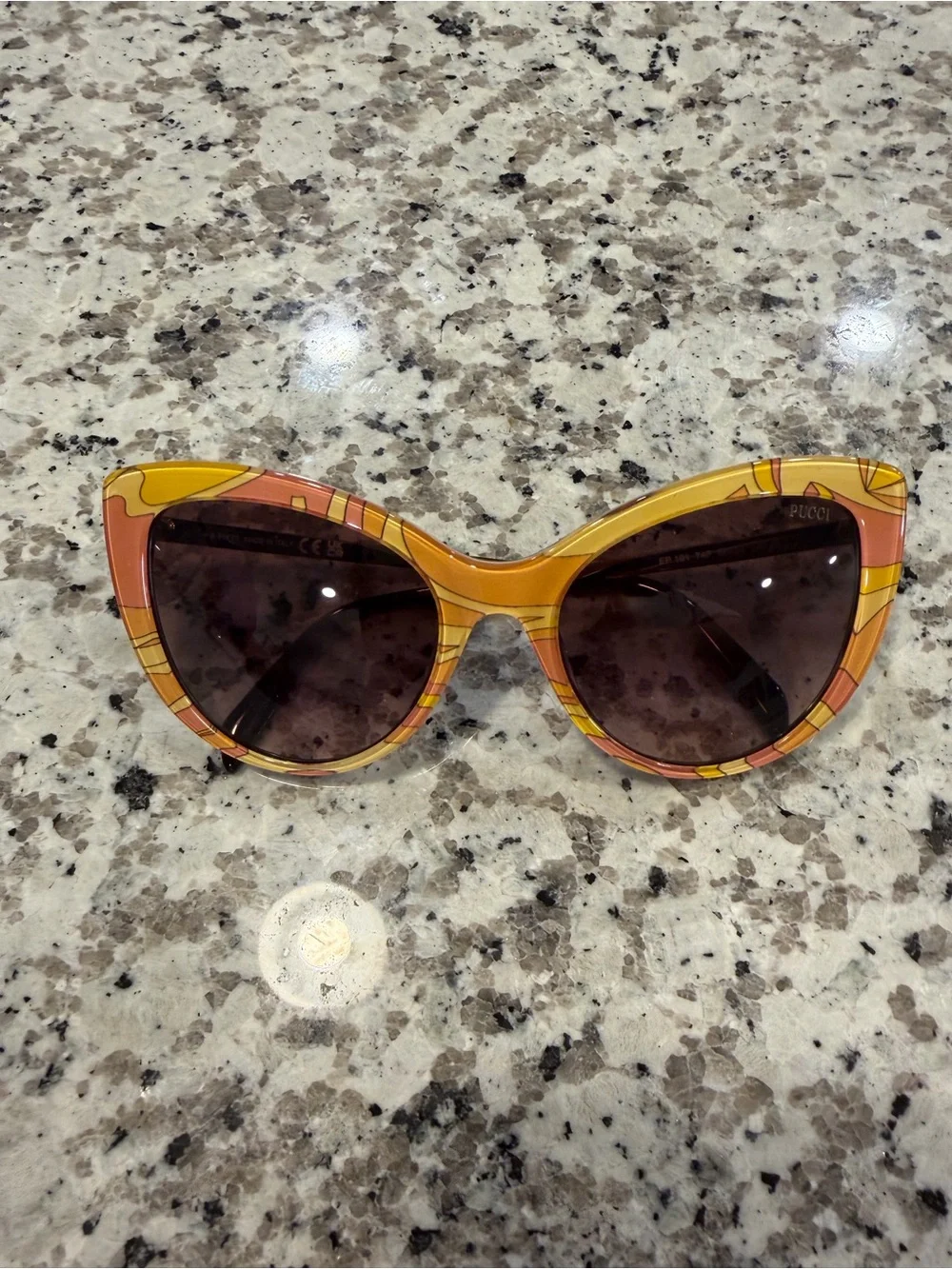 Emilio Pucci Yellow and Pink Patterned Cat-Eye Sunglasses - Picture 1 of 5